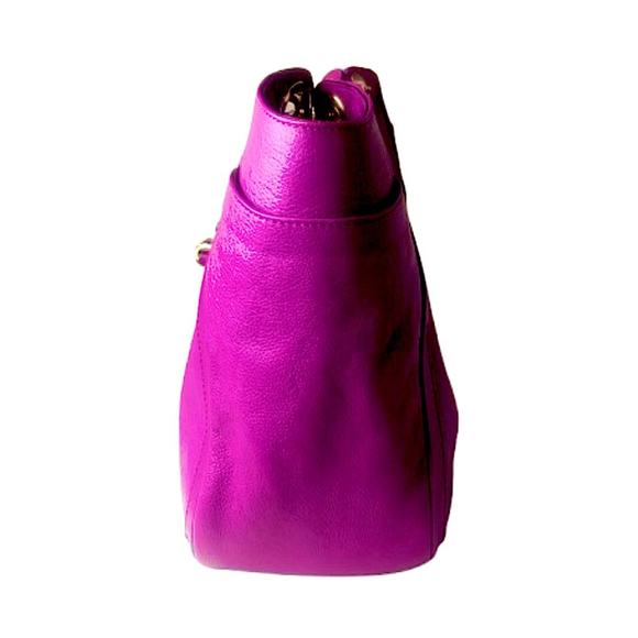 SALVATORE FERRAGAMO GANCINI Magenta Leather Betulla Shoulder Bag w/ Side Pockets - Picture 11 of 17